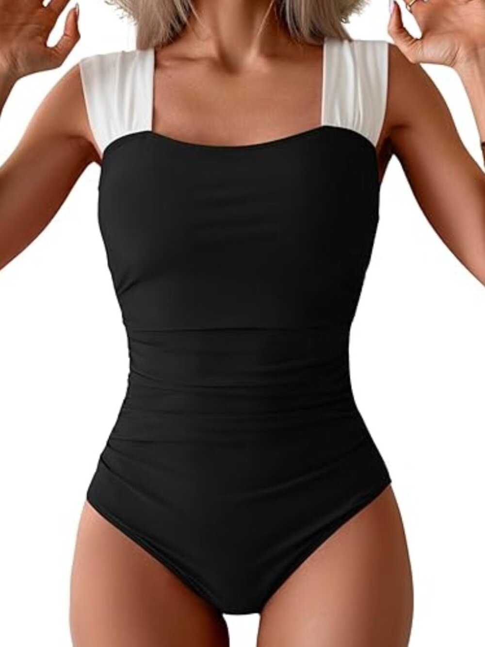 B2PRITY One Piece Swimsuit Square Neck Tummy Control L NWT